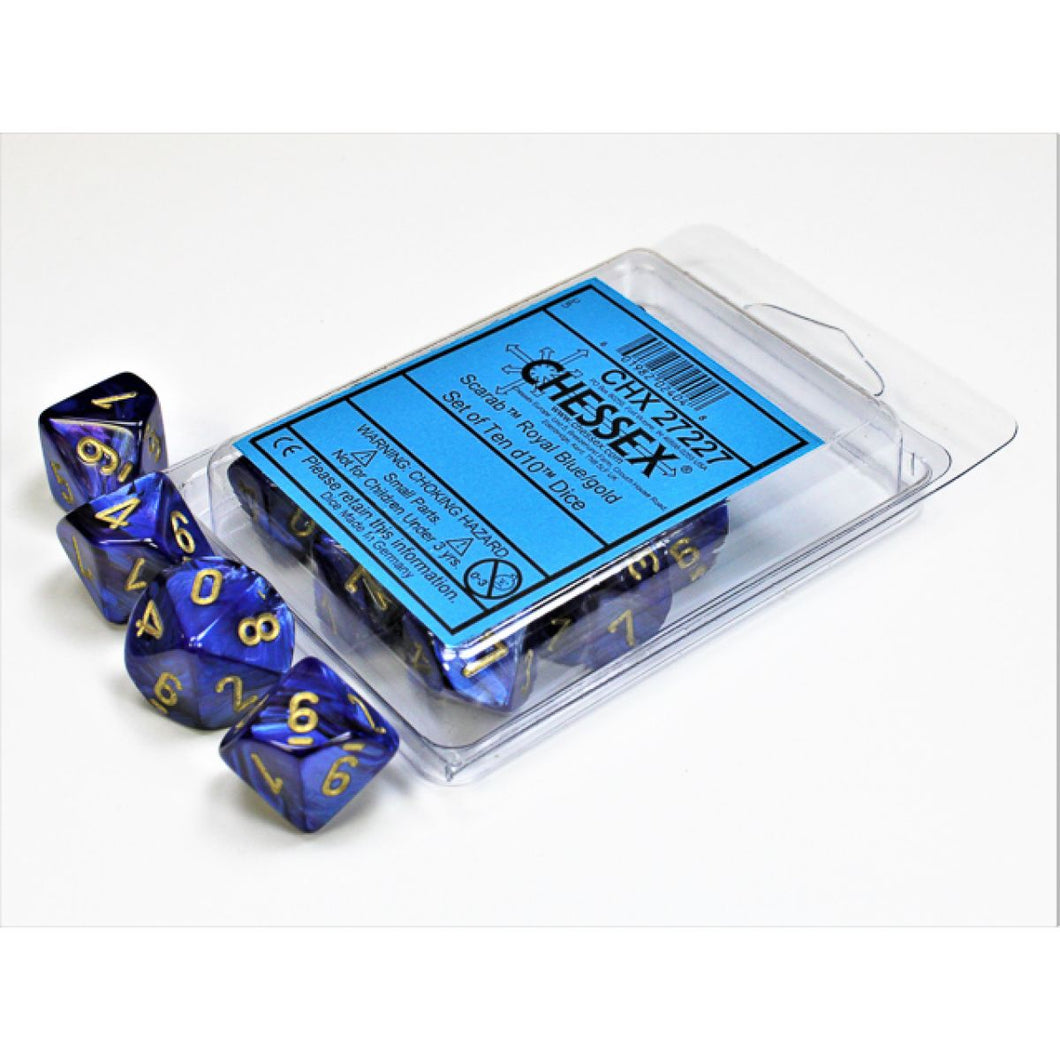 Scarab Royal Blue w/Gold - d10 Dice Set (10) - Chessex