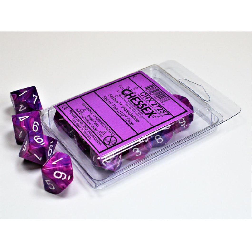 Festive Violet w/White - d10 Dice Set (10) - Chessex