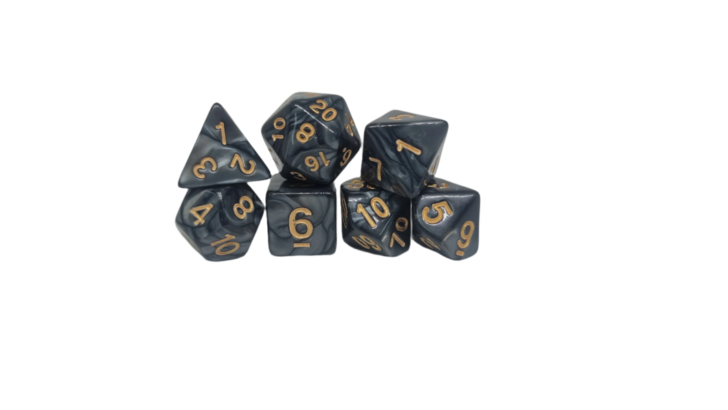 Pearl Black w/Gold - Acrylic Polyhedral Dice Set (7) - ACE