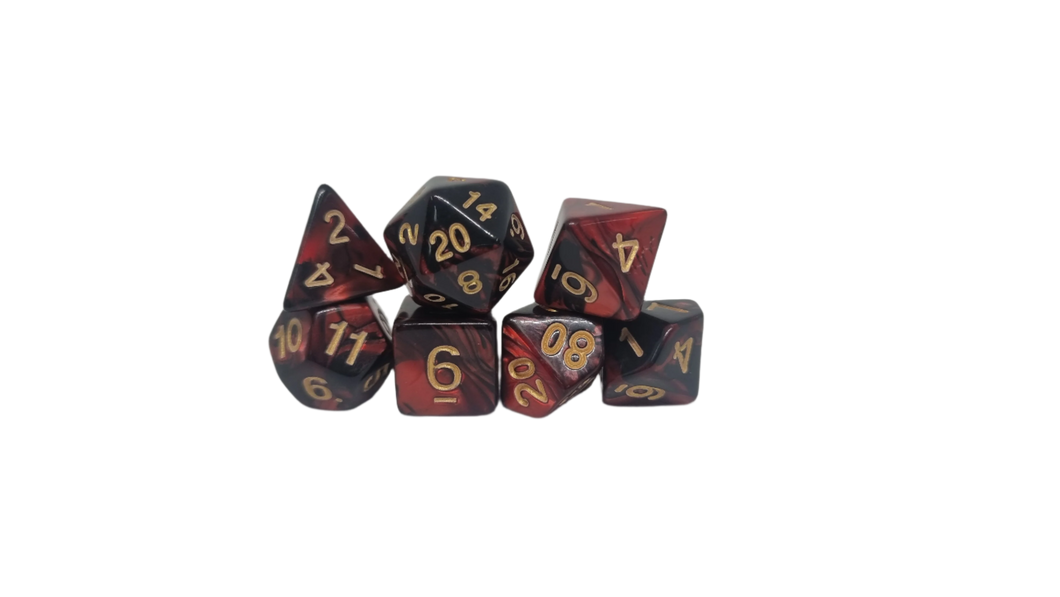 Red Black w/Gold - Acrylic Polyhedral Dice Set (7) - ACE