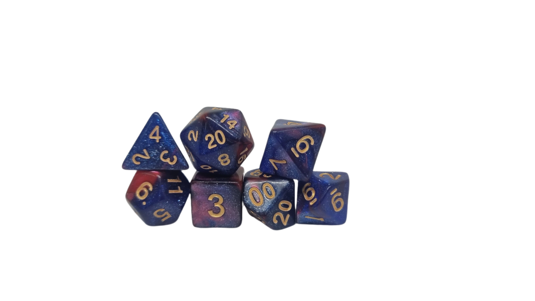 Chameleon Blue Red w/Gold - Acrylic Polyhedral Dice Set (7) - ACE