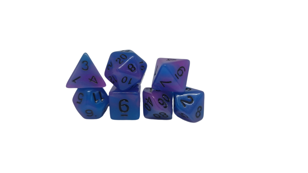 Blue Purple w/Black (Glow) - Acrylic Polyhedral Dice Set (7) - ACE