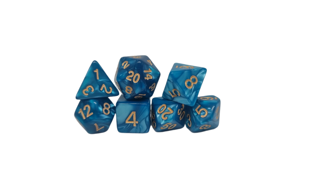 Ice Blue w/Gold - Acrylic Polyhedral Dice Set (7) - ACE