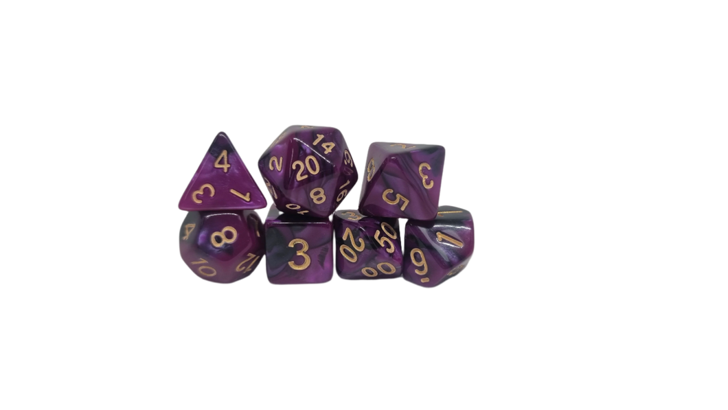 Black Purple w/Gold - Acrylic Polyhedral Dice Set (7) - ACE