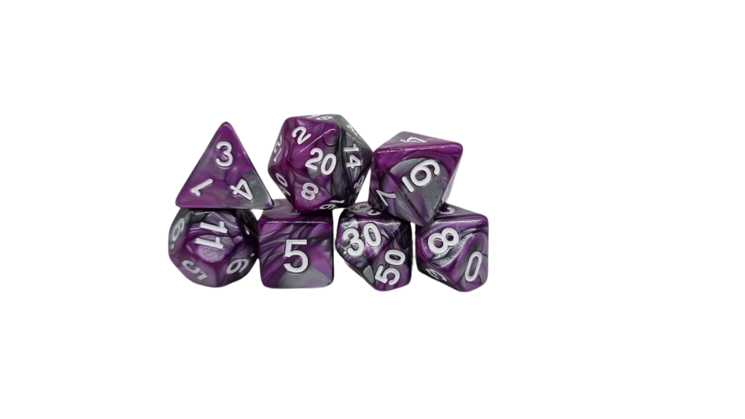 Purple Grey w/White - Acrylic Polyhedral Dice Set (7) - ACE