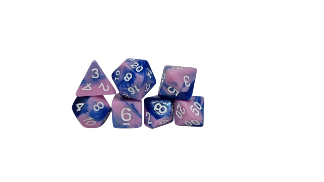 Blue Pink w/White - Acrylic Polyhedral Dice Set (7) - ACE