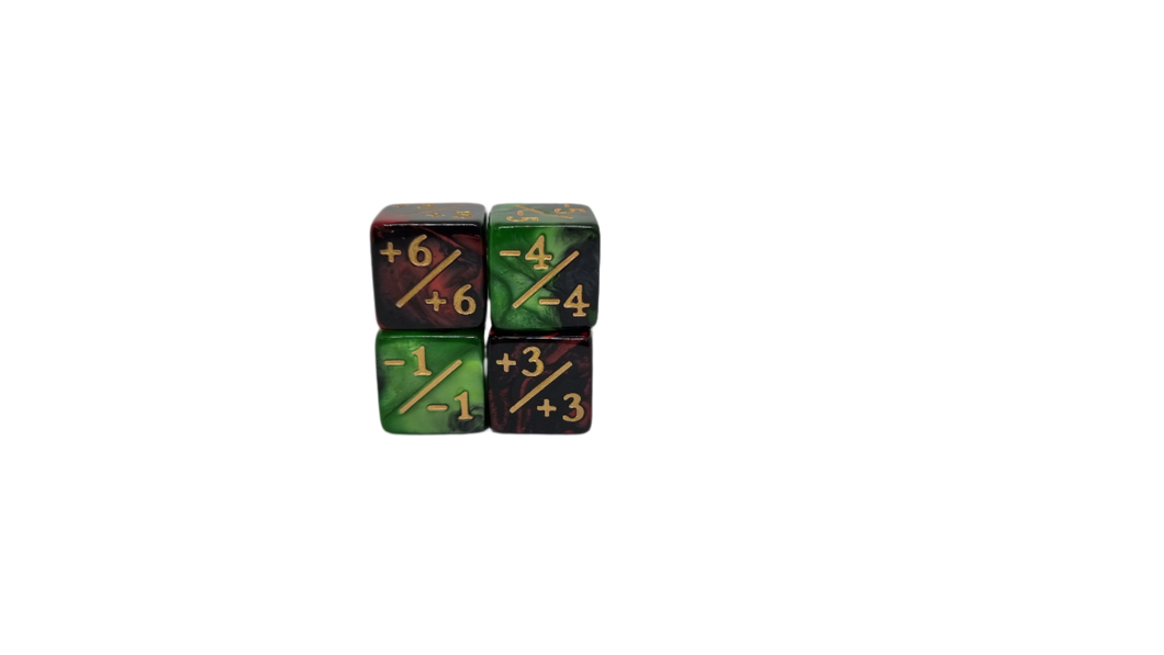 Green Black w/Gold & Red Black w/Gold - 16mm d6 Counter Dice Set (4)