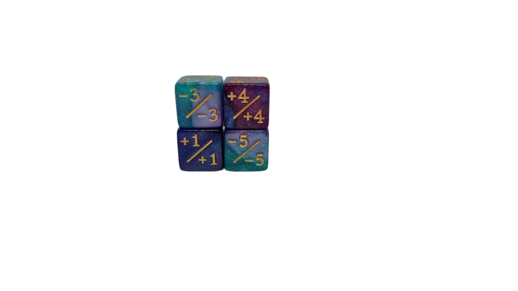 Teal Lilac w/Gold & Purple Blue w/Gold - 16mm d6 Counter Dice Set (4)