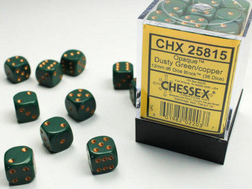 Opaque Dusty Green w/Copper - 12mm d6 Dice Block (36) - Chessex