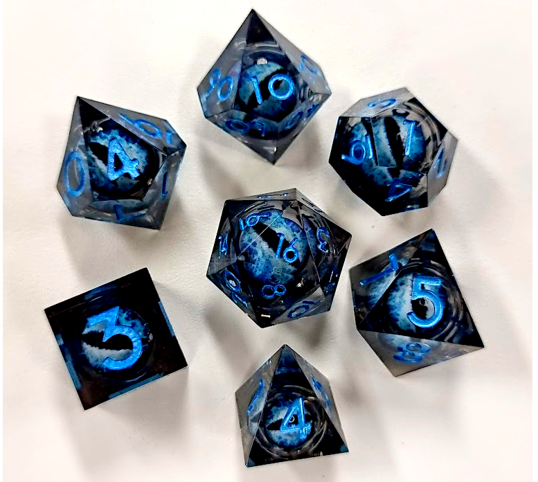 Blue - Dragon-Eye Series - Liquid Core - Active Polyhedral Dice Set (7) - ACE