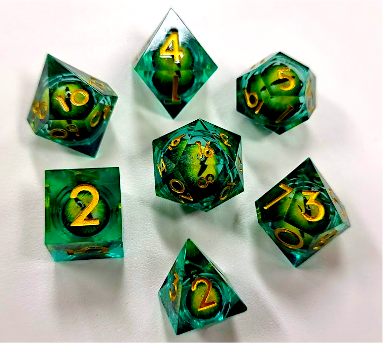 Green - Dragon-Eye Series - Liquid Core - Active Polyhedral Dice Set (7) - ACE