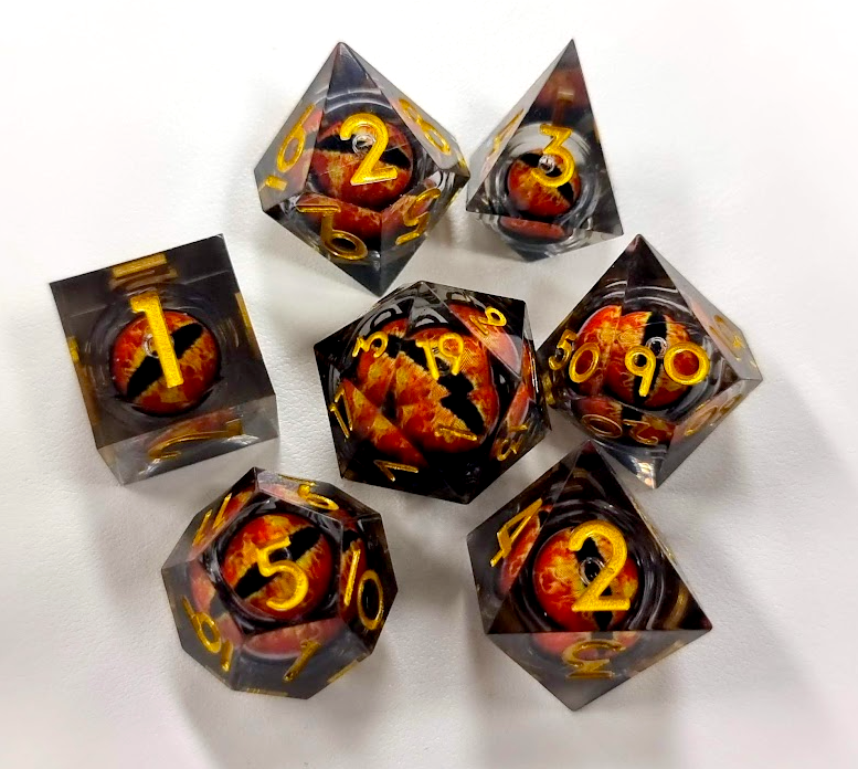 Red - Dragon-Eye Series - Liquid Core - Active Polyhedral Dice Set (7) - ACE