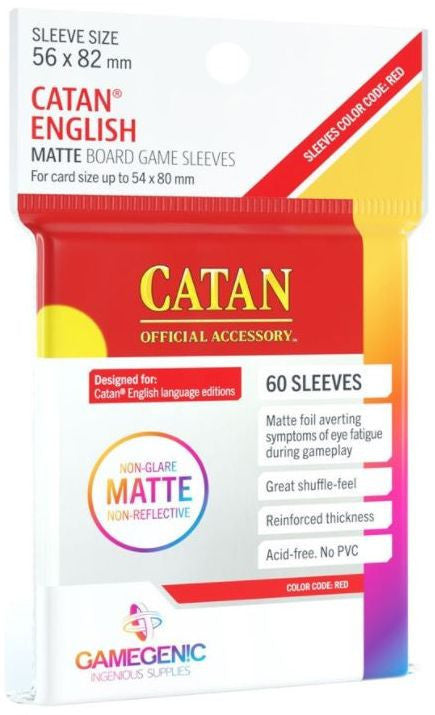 Catan English (56mm x 82mm) - Clear (Code: Red) - Matte Board Game Sleeves - Pack 60 - Gamegenic