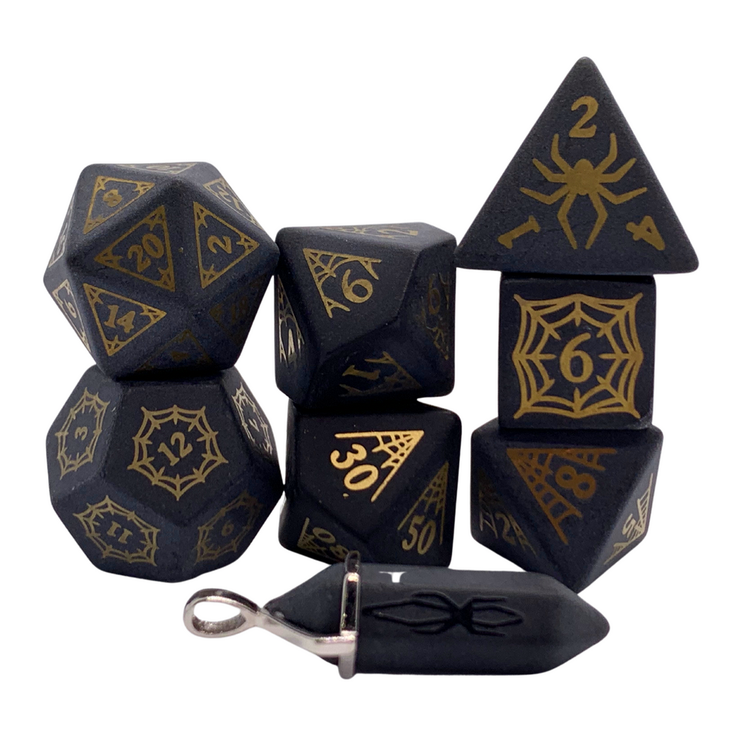 Widow - Gold Ionized Obsidian - Polyhedral Dice Set (7) - Level Up Dice